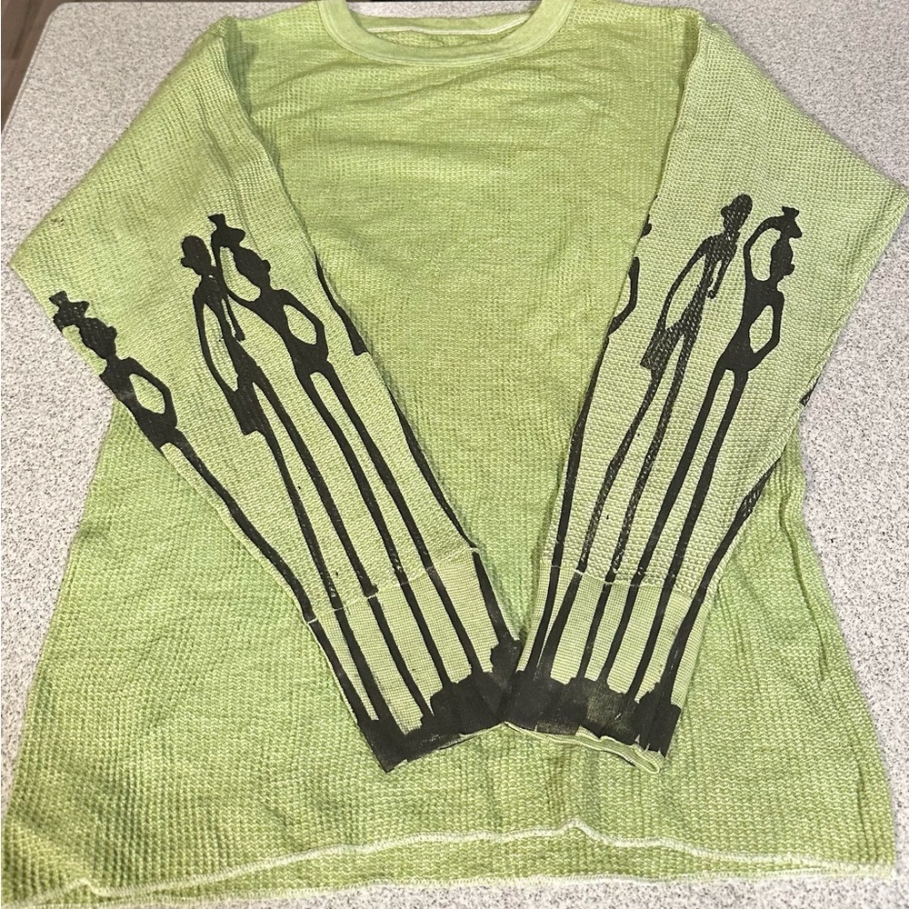 Green waffle Thermal  Sweater with Black Design